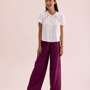 Women Medium Violet Solid Viscose Knit Mid Rise Palazzos