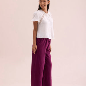 Women Medium Violet Solid Viscose Knit Mid Rise Palazzos