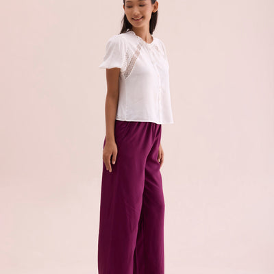 Women Medium Violet Solid Viscose Knit Mid Rise Palazzos