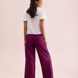 Women Medium Violet Solid Viscose Knit Mid Rise Palazzos