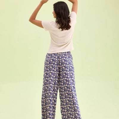 Women Navy Viscose Mid Rise Printed Palazzo