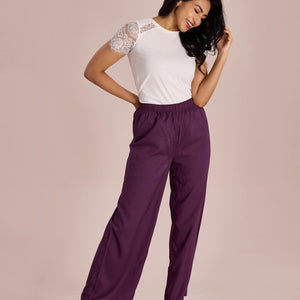 Women Solid Purple Woven Viscose Mid Rise Basic Palazzos