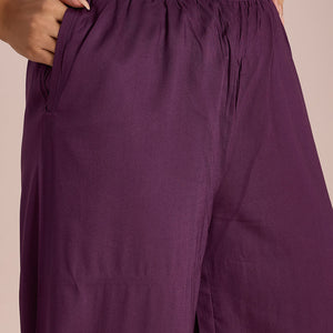 Women Solid Purple Woven Viscose Mid Rise Basic Palazzos