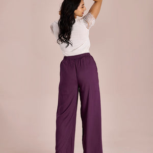 Women Solid Purple Woven Viscose Mid Rise Basic Palazzos