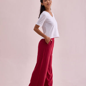 Women Red Viscose Mid Rise Printed Palazzo