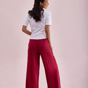 Women Red Viscose Mid Rise Printed Palazzo