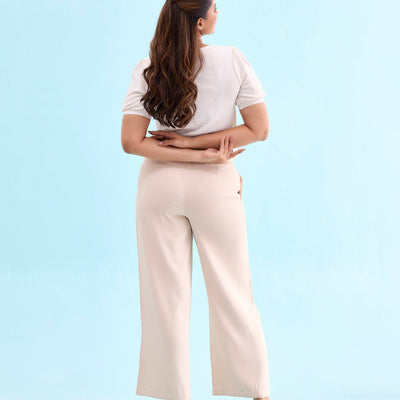 Women Solid Beiges High Rise Crepe Wide Pant
