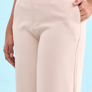 Women Solid Beiges High Rise Crepe Wide Pant