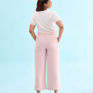 Women Solid Baby Pink High Rise Crepe Wide Pant