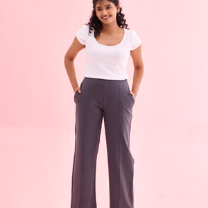 Women Solid Medium Grey Ponte Wide Leg Pants