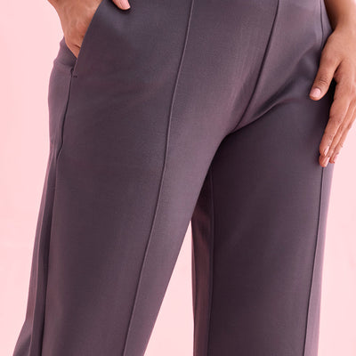 Women Solid Medium Grey Ponte Wide Leg Pants