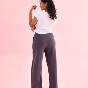 Women Solid Medium Grey Ponte Wide Leg Pants