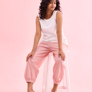 Women Solid Baby Pink Cotton Cropped Salwar