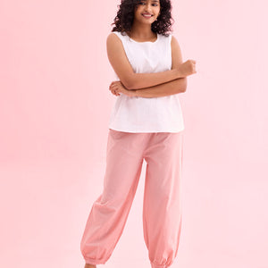 Women Solid Baby Pink Cotton Cropped Salwar