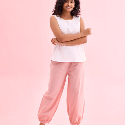 Women Solid Baby Pink Cotton Cropped Salwar