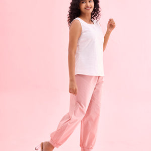 Women Solid Baby Pink Cotton Cropped Salwar