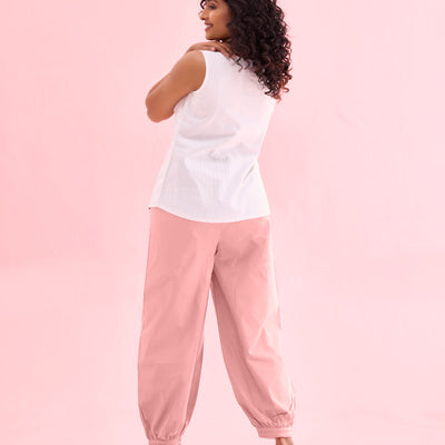 Women Solid Baby Pink Cotton Cropped Salwar
