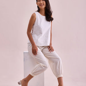Women Solid Cream Cotton Cropped Salwar