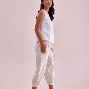 Women Solid Cream Cotton Cropped Salwar
