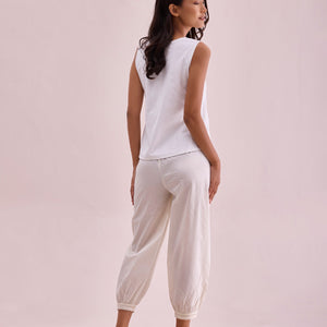 Women Solid Cream Cotton Cropped Salwar