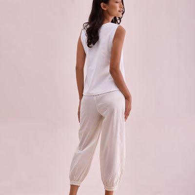 Women Solid Cream Cotton Cropped Salwar