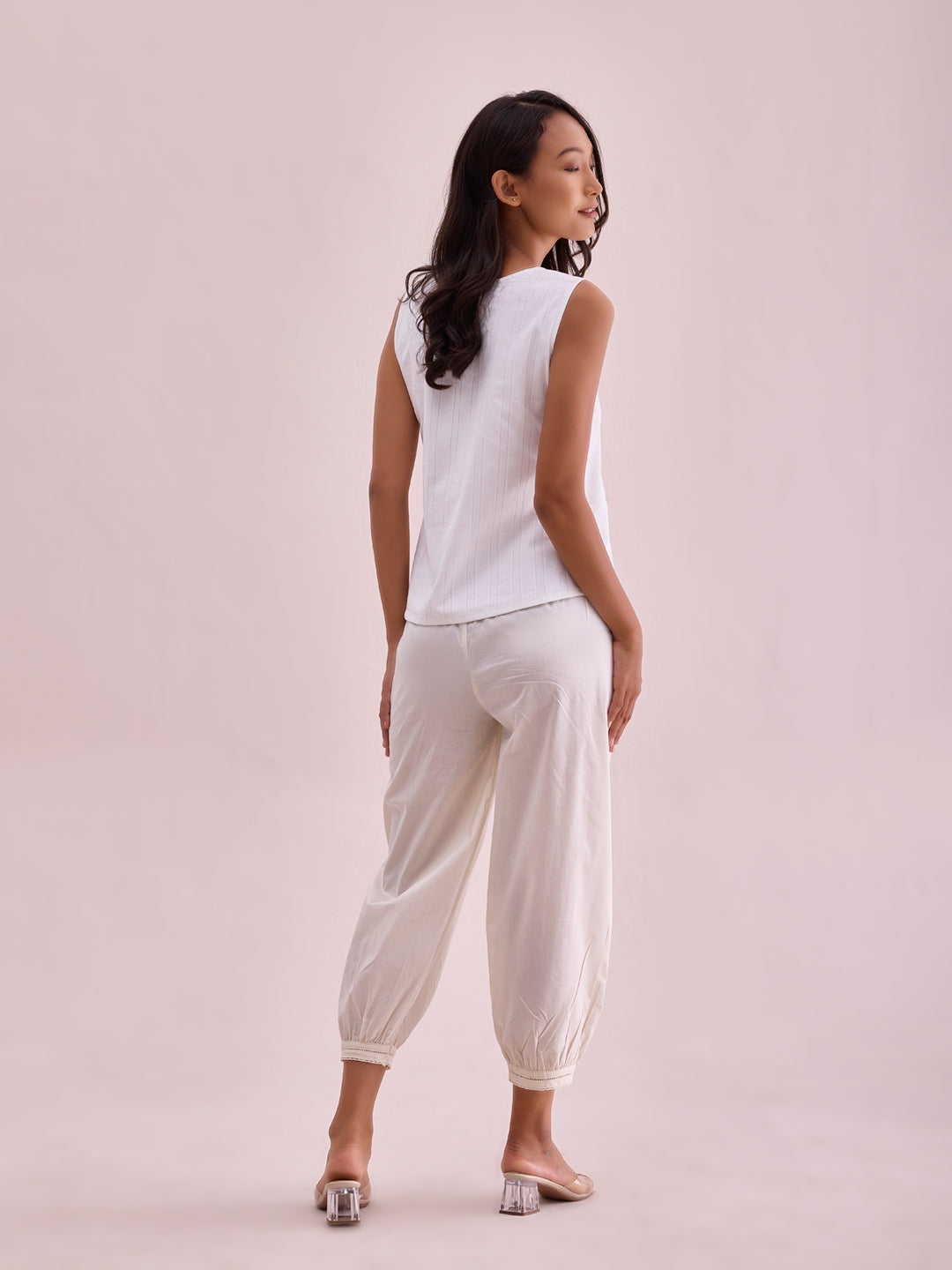 Women Solid Cream Cotton Cropped Salwar