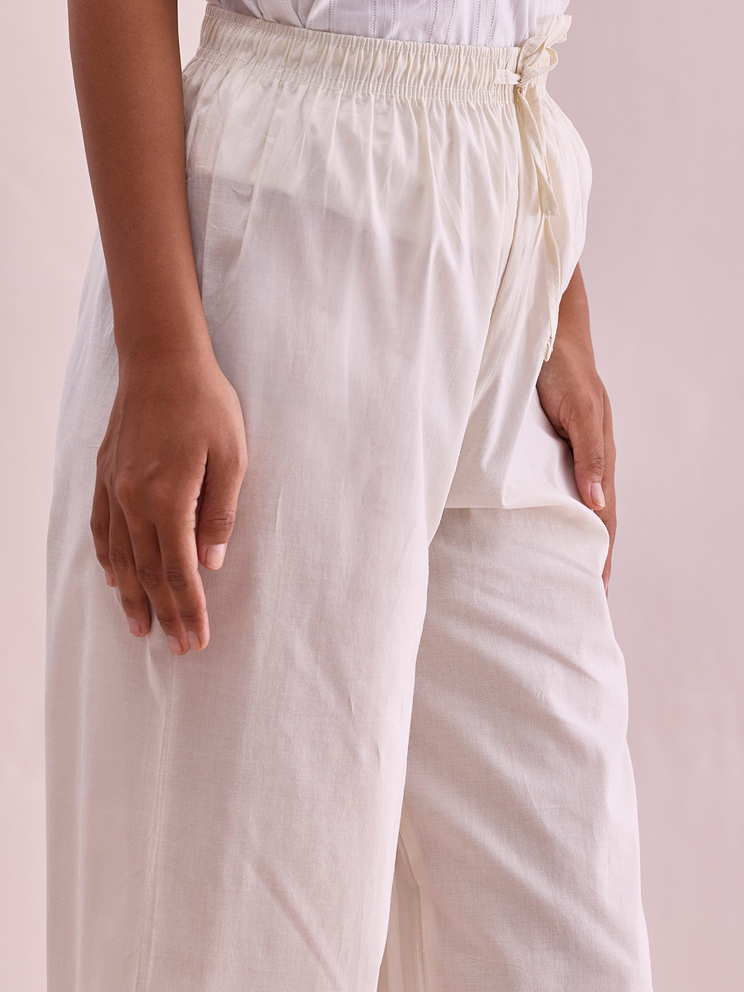Women Solid Cream Cotton Cropped Salwar