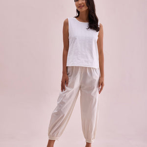 Women Solid Cream Cotton Cropped Salwar