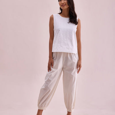 Women Solid Cream Cotton Cropped Salwar