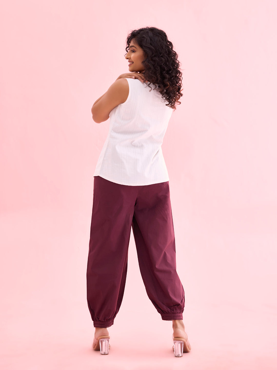 Women Solid Dark Wine Cotton Cropped Salwar