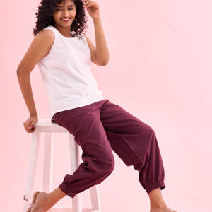 Women Solid Dark Wine Cotton Cropped Salwar