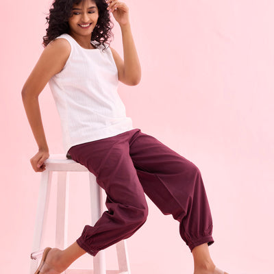 Women Solid Dark Wine Cotton Cropped Salwar