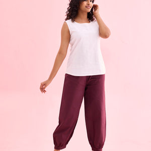 Women Solid Dark Wine Cotton Cropped Salwar