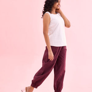 Women Solid Dark Wine Cotton Cropped Salwar