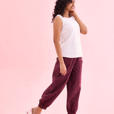 Women Solid Dark Wine Cotton Cropped Salwar