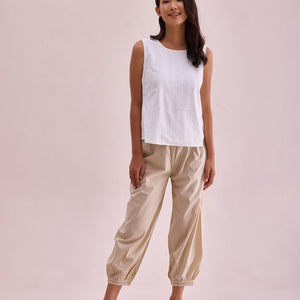 Women Solid Light Beige Cotton Cropped Salwar