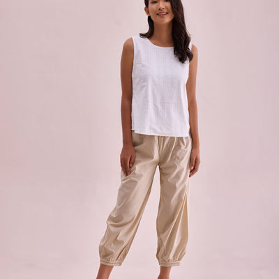 Women Solid Light Beige Cotton Cropped Salwar