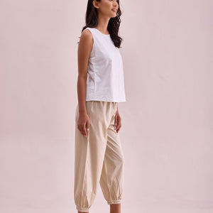 Women Solid Light Beige Cotton Cropped Salwar