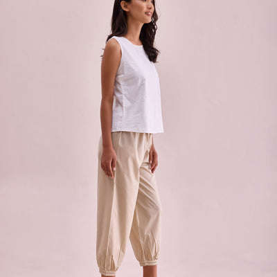 Women Solid Light Beige Cotton Cropped Salwar