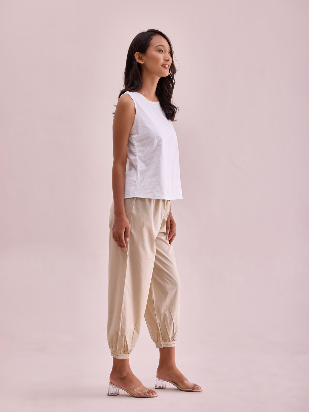 Women Solid Light Beige Cotton Cropped Salwar