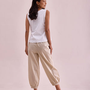 Women Solid Light Beige Cotton Cropped Salwar