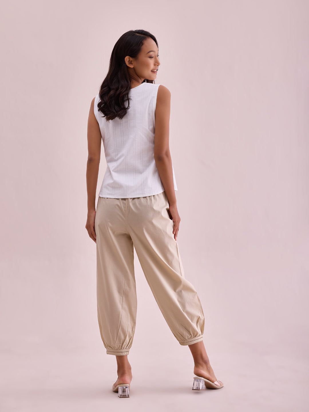 Women Solid Light Beige Cotton Cropped Salwar