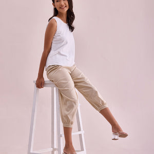 Women Solid Light Beige Cotton Cropped Salwar