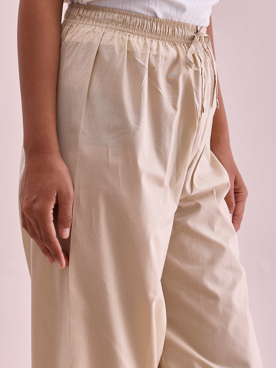Women Solid Light Beige Cotton Cropped Salwar
