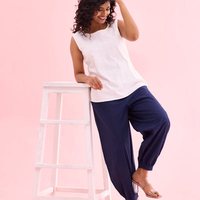 Women Solid Light Navy Cotton Cropped Salwar