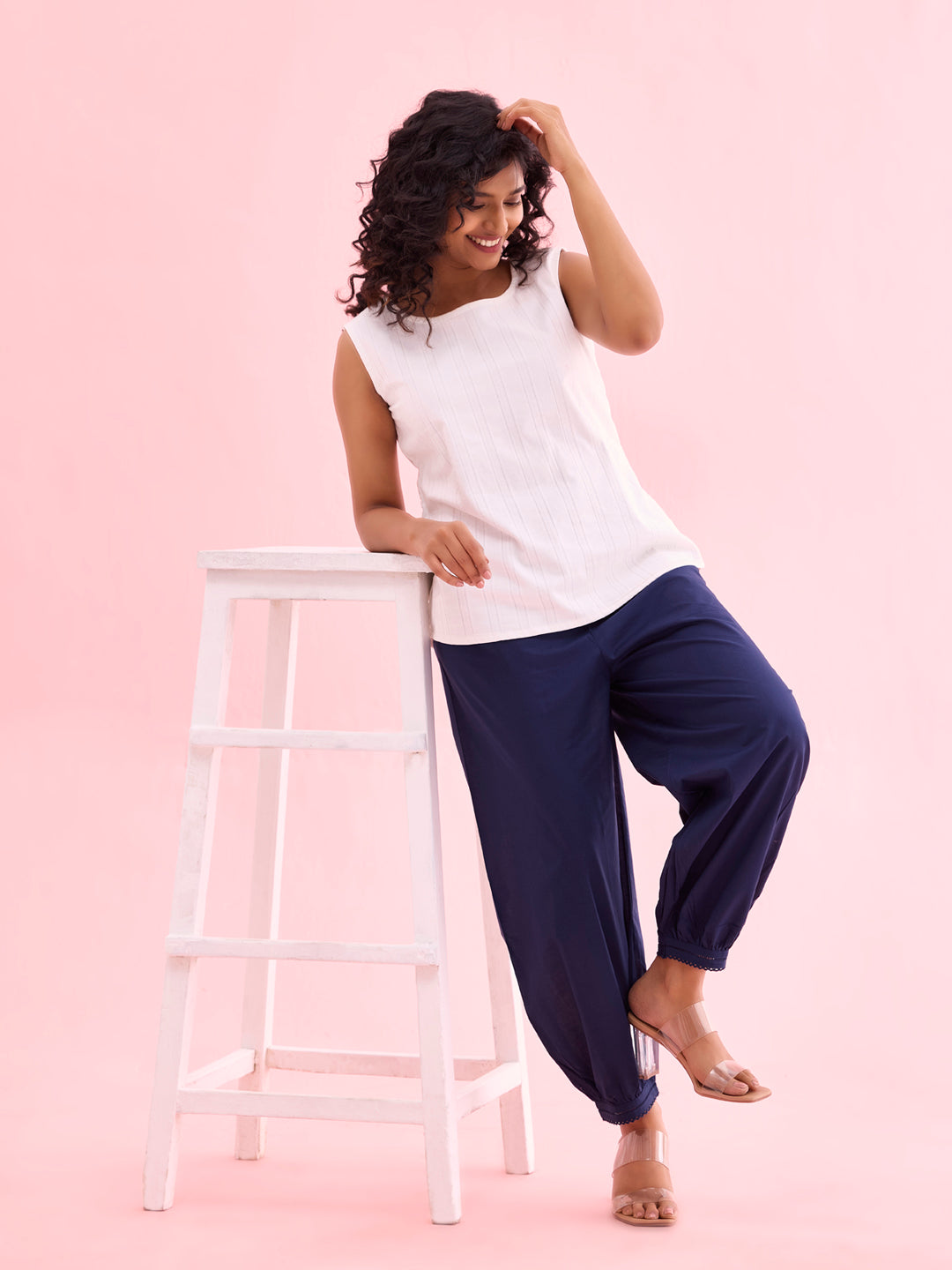 Women Solid Light Navy Cotton Cropped Salwar