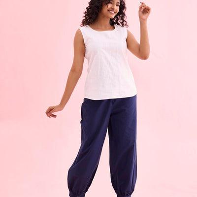 Women Solid Light Navy Cotton Cropped Salwar