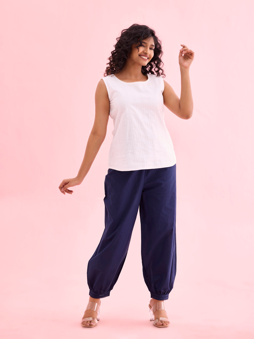 Women Solid Light Navy Cotton Cropped Salwar
