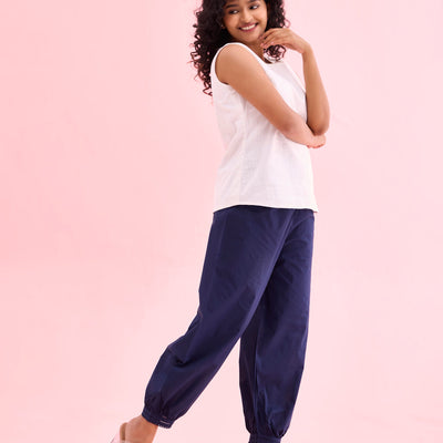 Women Solid Light Navy Cotton Cropped Salwar