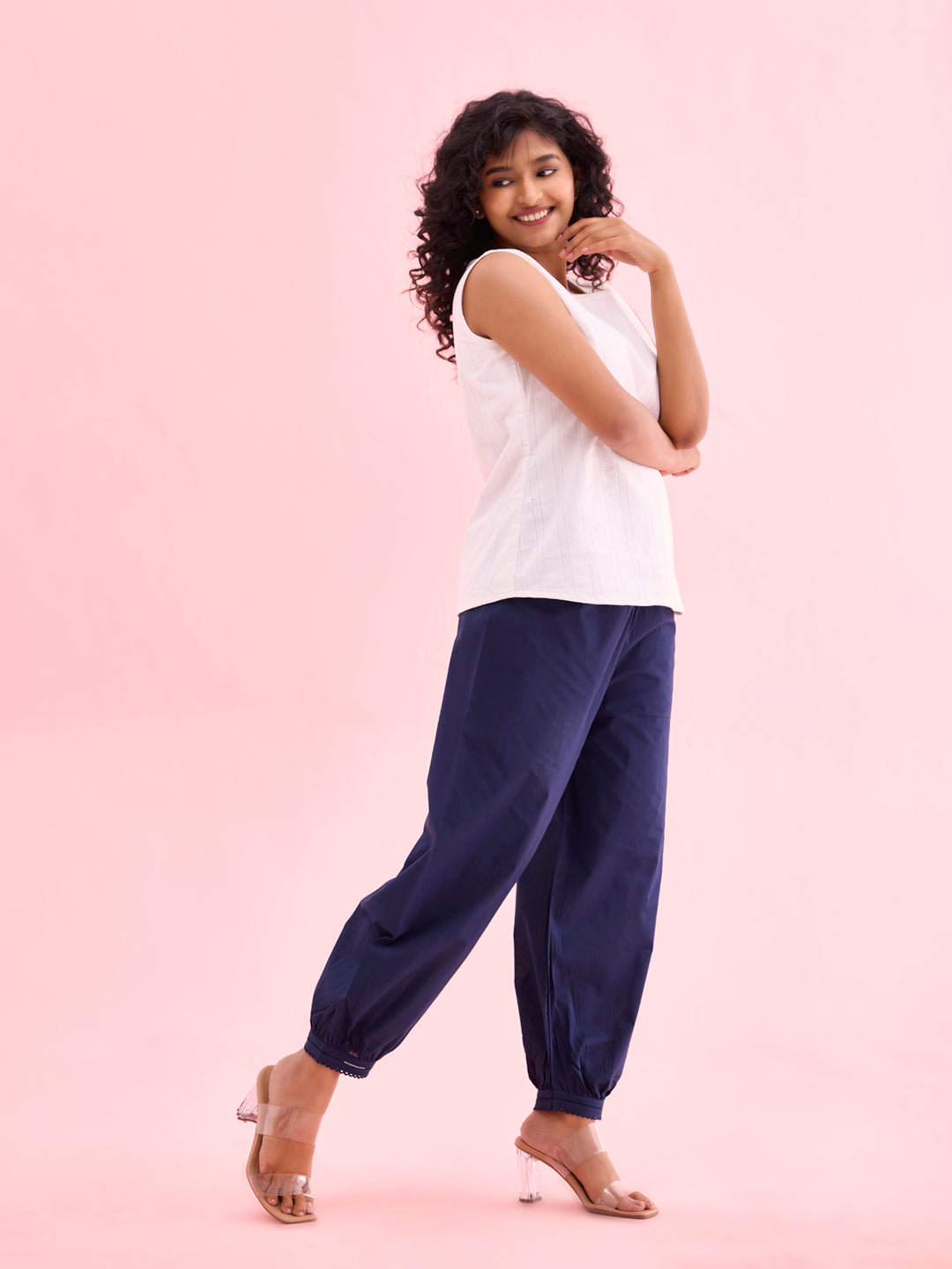Women Solid Light Navy Cotton Cropped Salwar